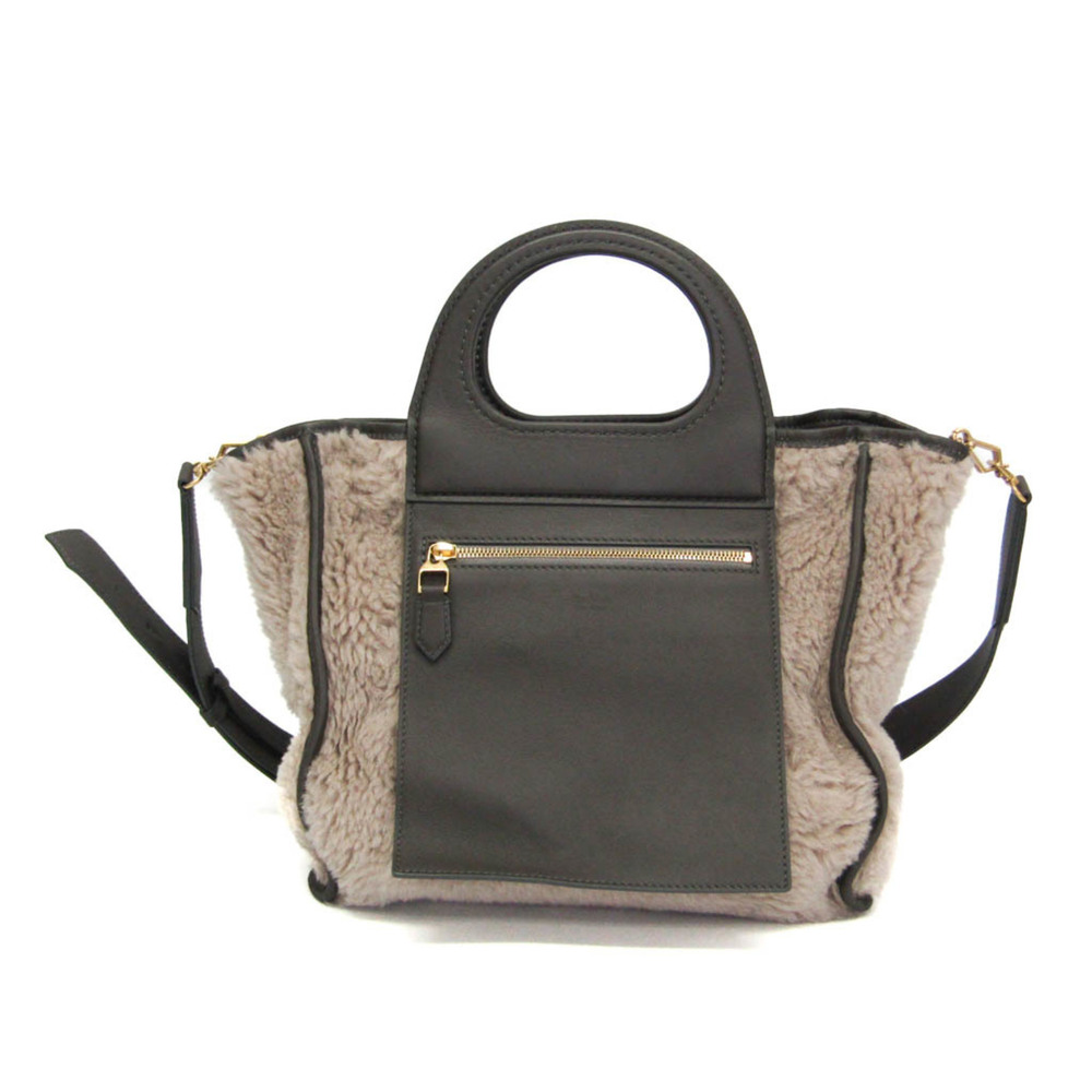 Max Mara Teddy Bear Reversible Tote Bag Women's Leather,Wool Handbag,Shoulder...